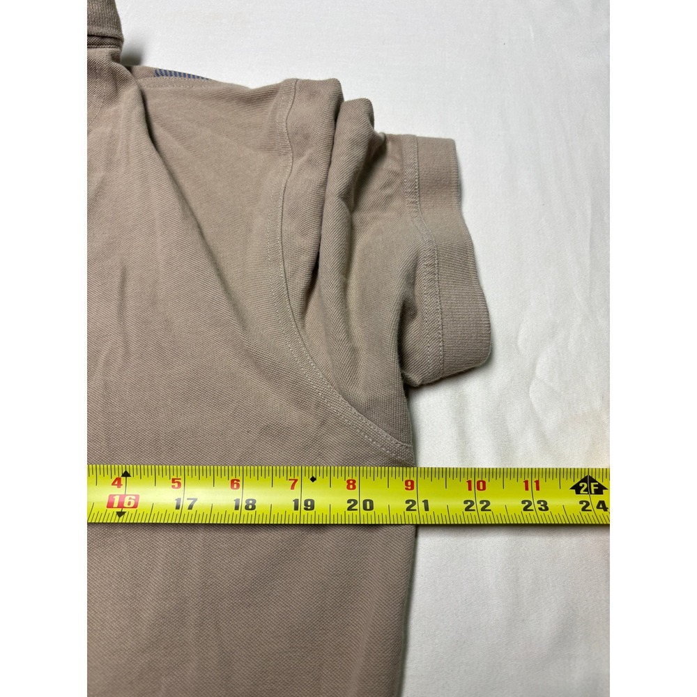 Barbour Mens XL Polo Shirt Tan Blue Oversized Check Pique Short Sleeve - Picture 6 of 7